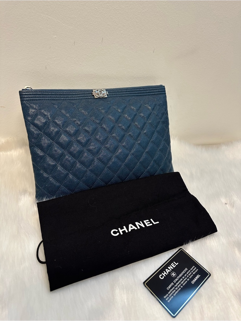 CHANEL Quilted Zip Clutch